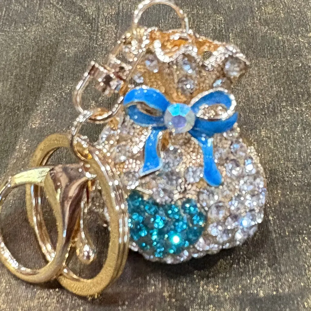 Source Unknown  Gold and Blue Crystal Keychain - Image 3