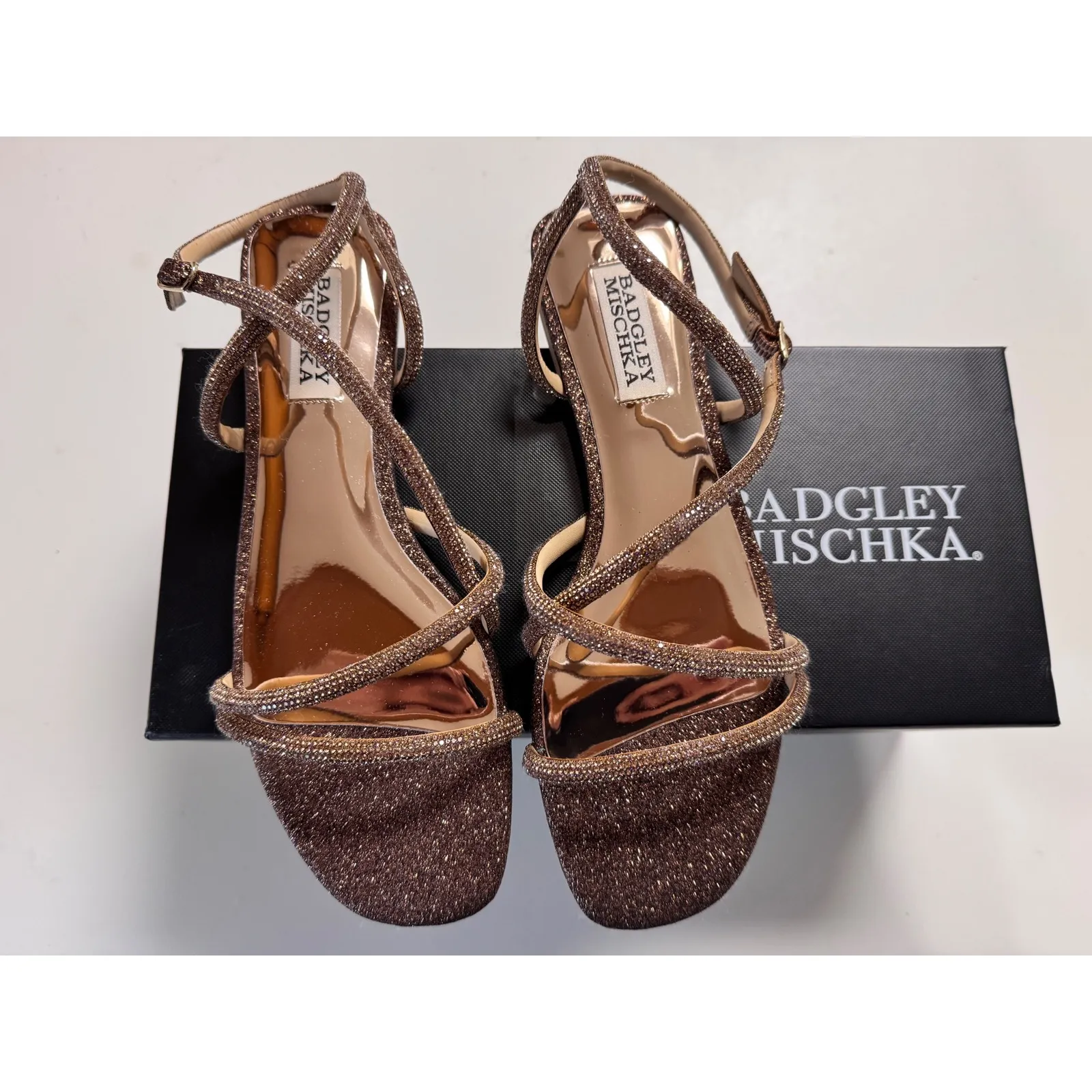 Badgley Mischka Ivie Women's Rose Gold Glitter Crystal Ankle Strap Sandals  6.5 - Image 3