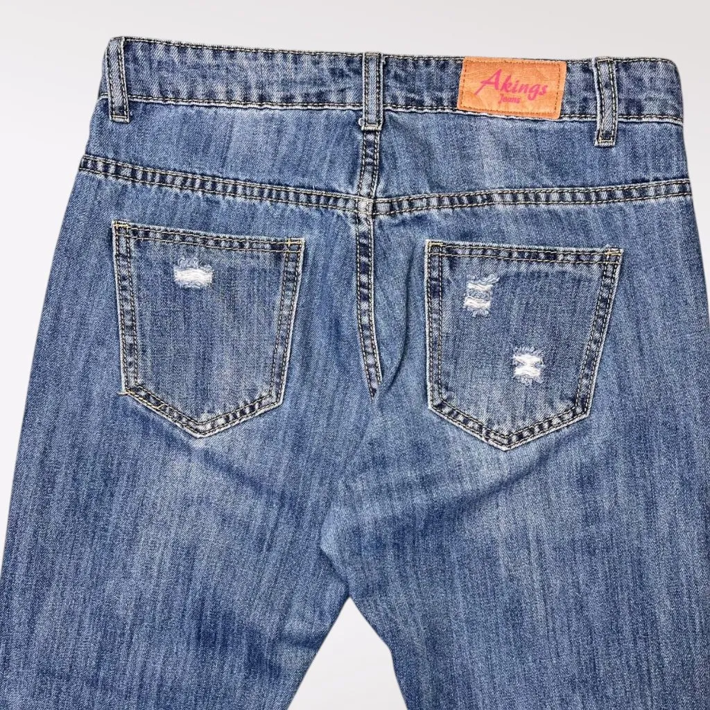 Akings Distressed Girlfriend Jeans Cropped Denim Petite Size 6 Blue - Image 6