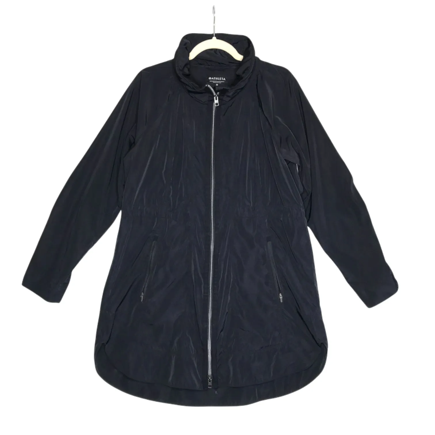 ATHLETA Hooded Rain Jacket Women M Black Drawstring Packable Everyday Travel EUC - Image 3
