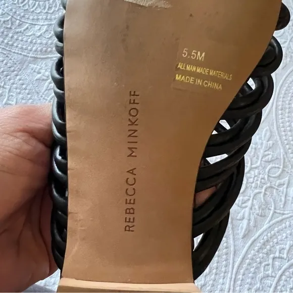 REBECCA MINKOFF MAELYNN STRAPPY FLAT SLIDE BLACK LEATHER SANDALS size 5.5‎ - Image 4