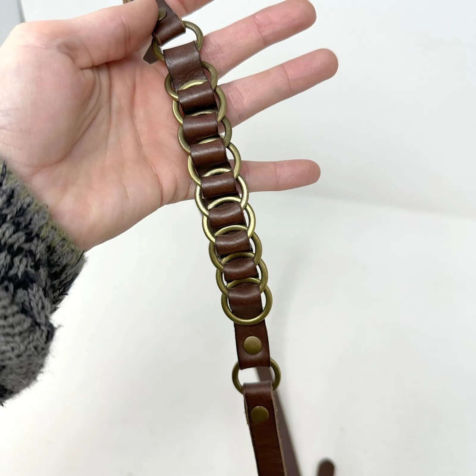 American Eagle Thin .5" Leather Harness Belt Brown Size L - Image 4