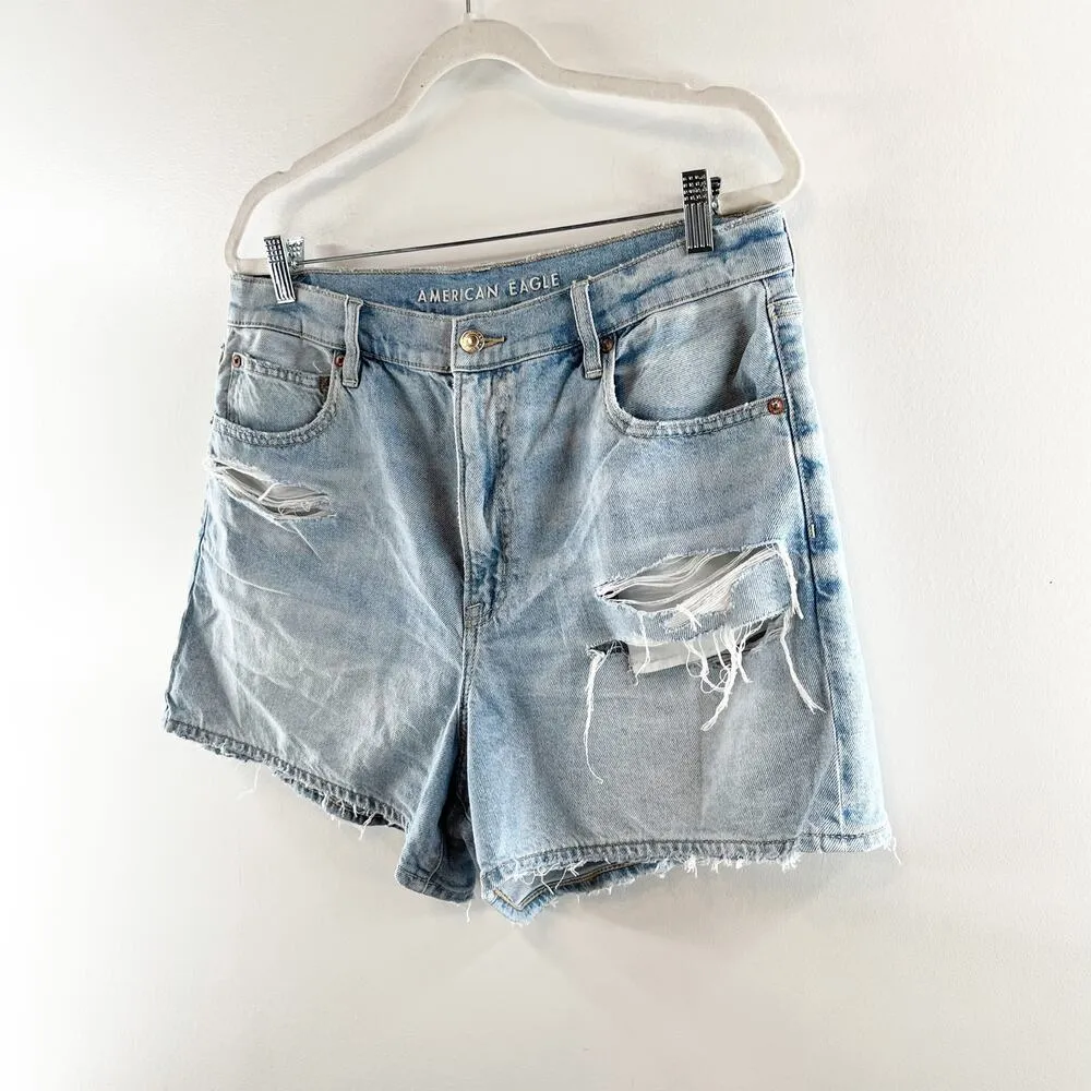 American Eagle The Highest Rise 90's Boyfriend Shorts Distressed Blue 14 - Image 10