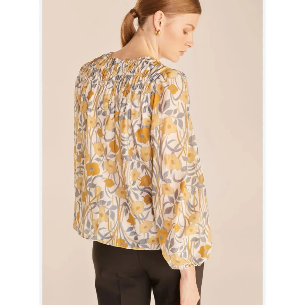 Rebecca Taylor Daphne Fleur Blouse in Buttercream Combo Cotton/Silk Size Small - Image 4