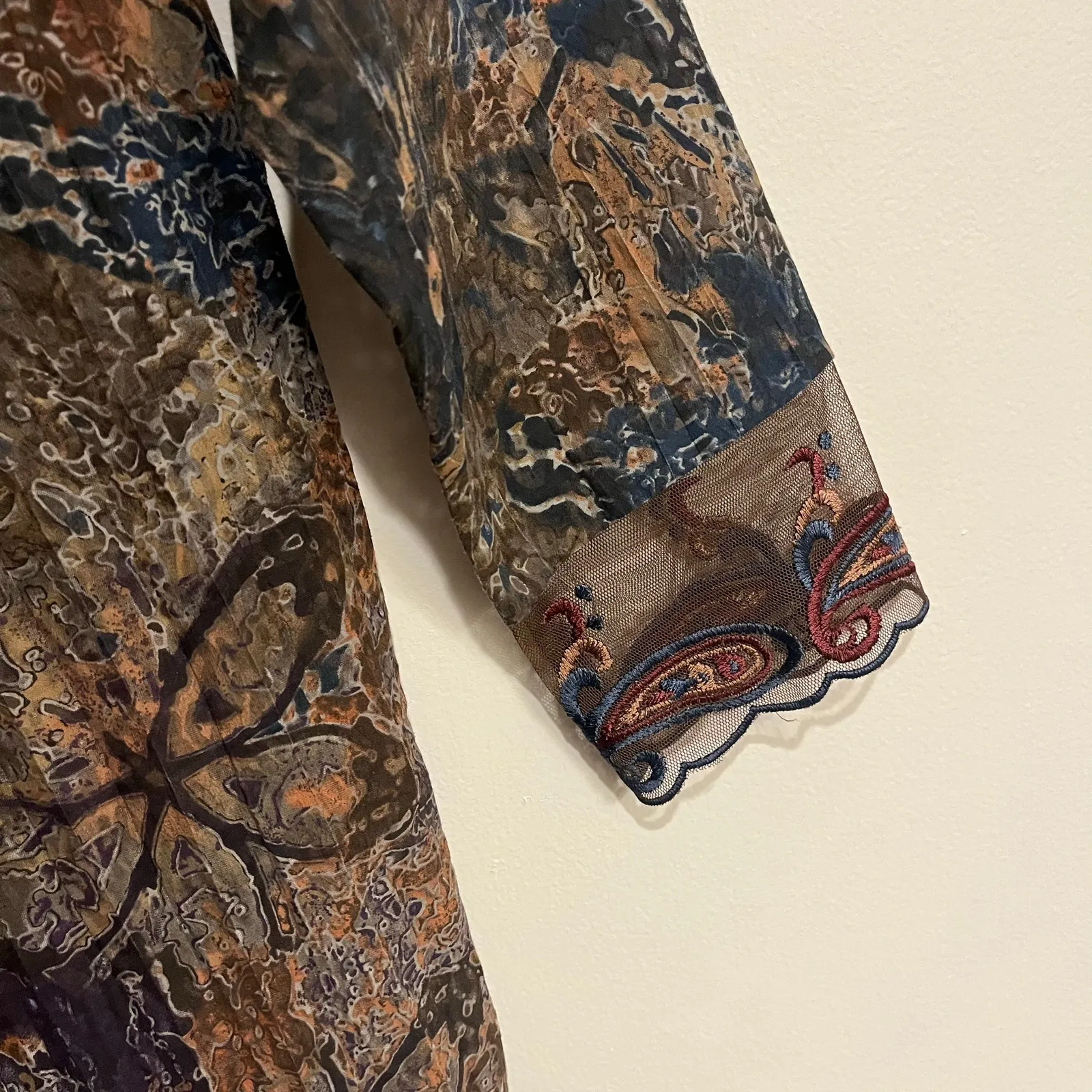 Boho Tunic Top Earth Tones Embroidered Long Sleeve Fairycore Goblincore XS - Image 4