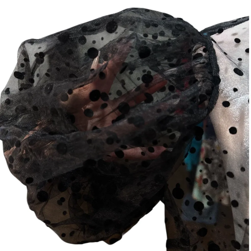 NEW Polka Dot Sheer Black Puff Sleeve Button-Up Blouse By Haute Monde Size S - Image 8