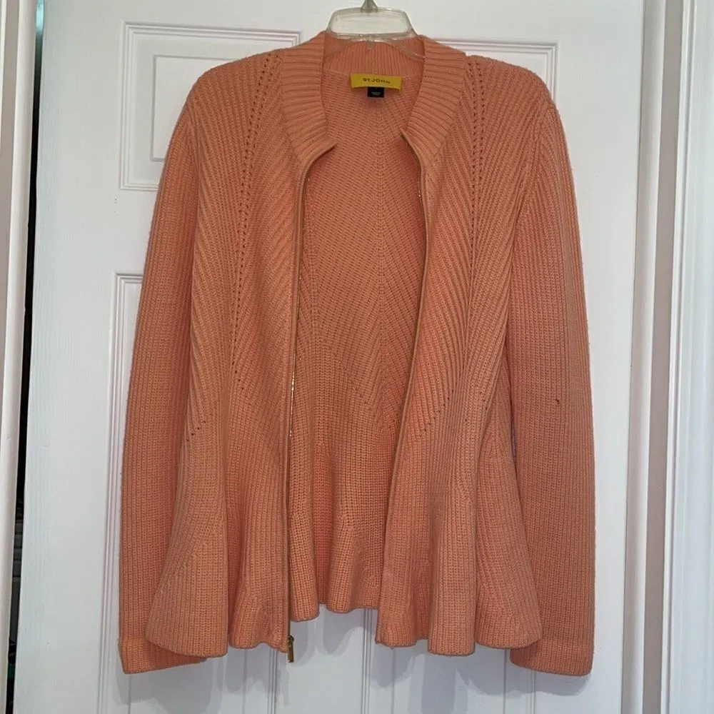 St. John Peach Zip front swing cardigan sweater - Image 8
