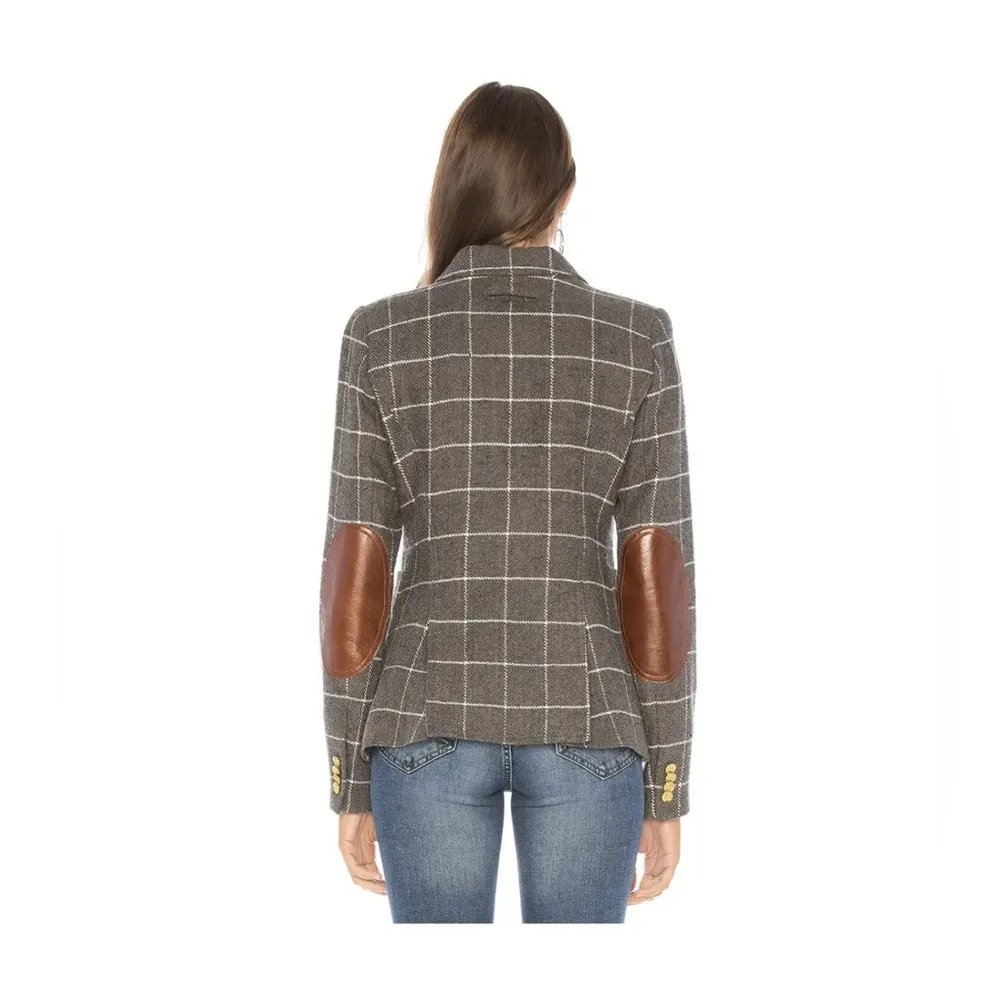 Smythe Patch Pocket Duchess Blazer Windowpane Grey Wool Size 6 Gray - Image 3