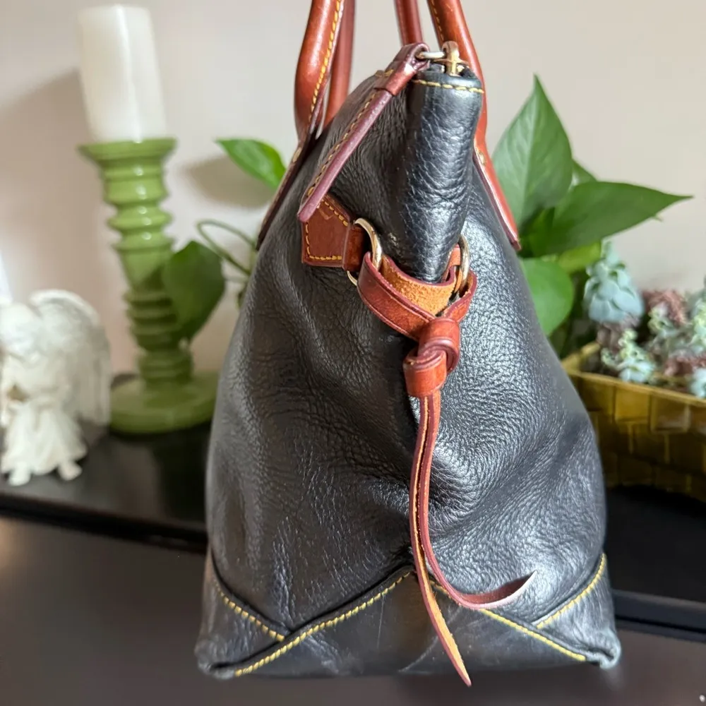 DOONEY & BOURKE Champosa Black Brown Pebbled Leather Satchel Handbag XL - Image 6