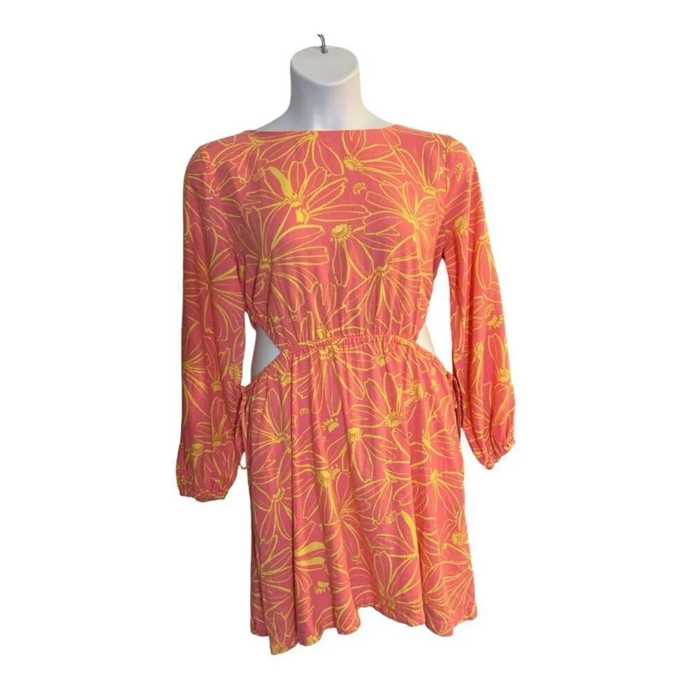 Universal Thread Pink Linen Blend Long Sleeve Cut Out Mini Dress Size L Pockets - Image 9