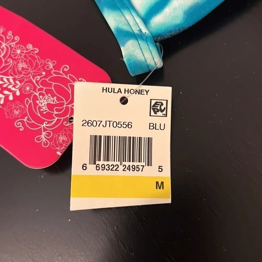 Hula Honey push-up bikini Top, racer strappy back, ties at back, Blue, M, NWT - Image 3