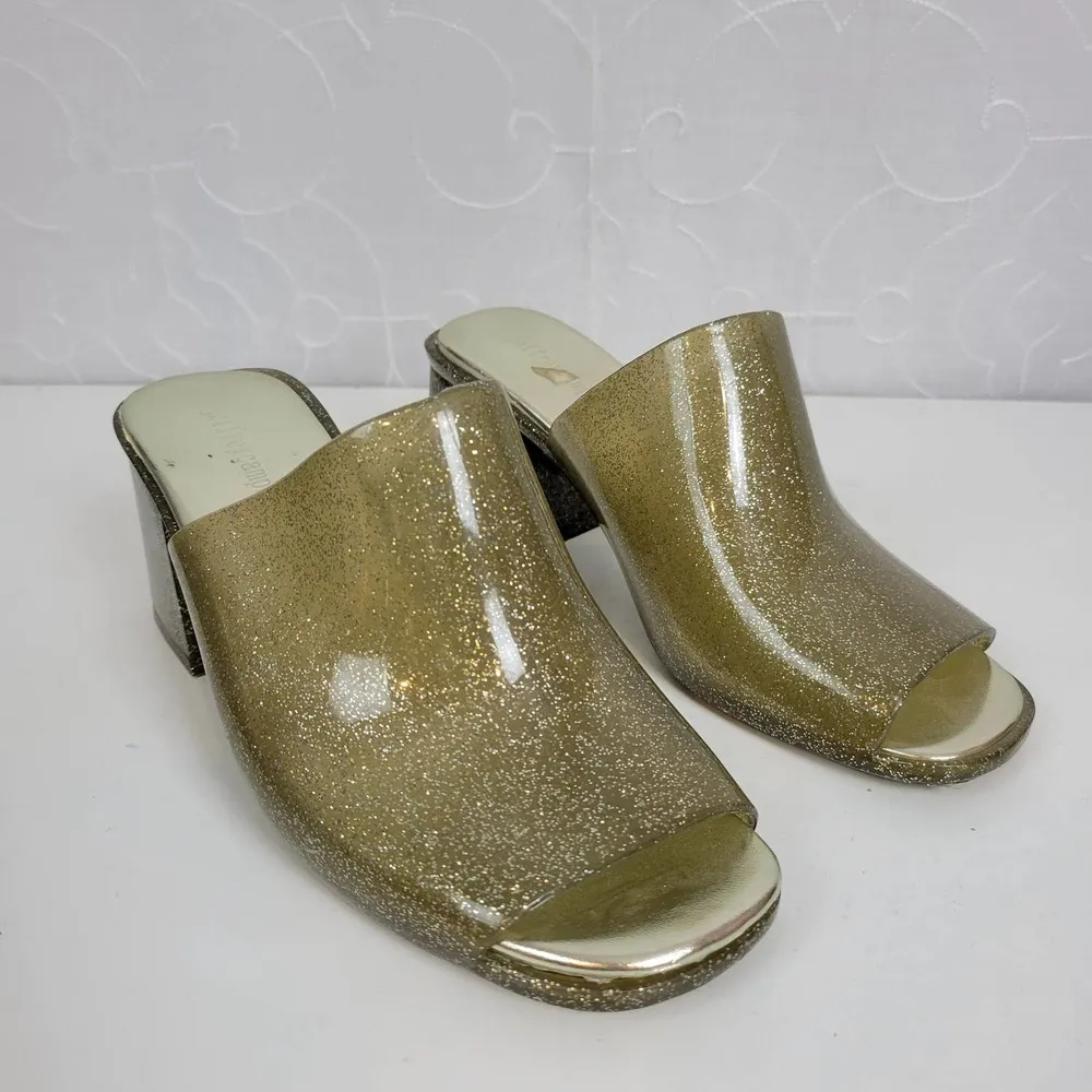 Jeffrey Campbell Petra Women Sandals Size 7 Gold Jelly Glitter Chunky Block Heel - Image 39
