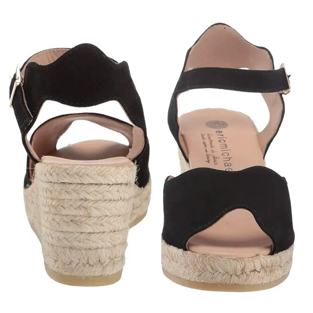 Eric Michael Lupa Sandal Espadrille Wedge Black Leather 9 40 - Image 9
