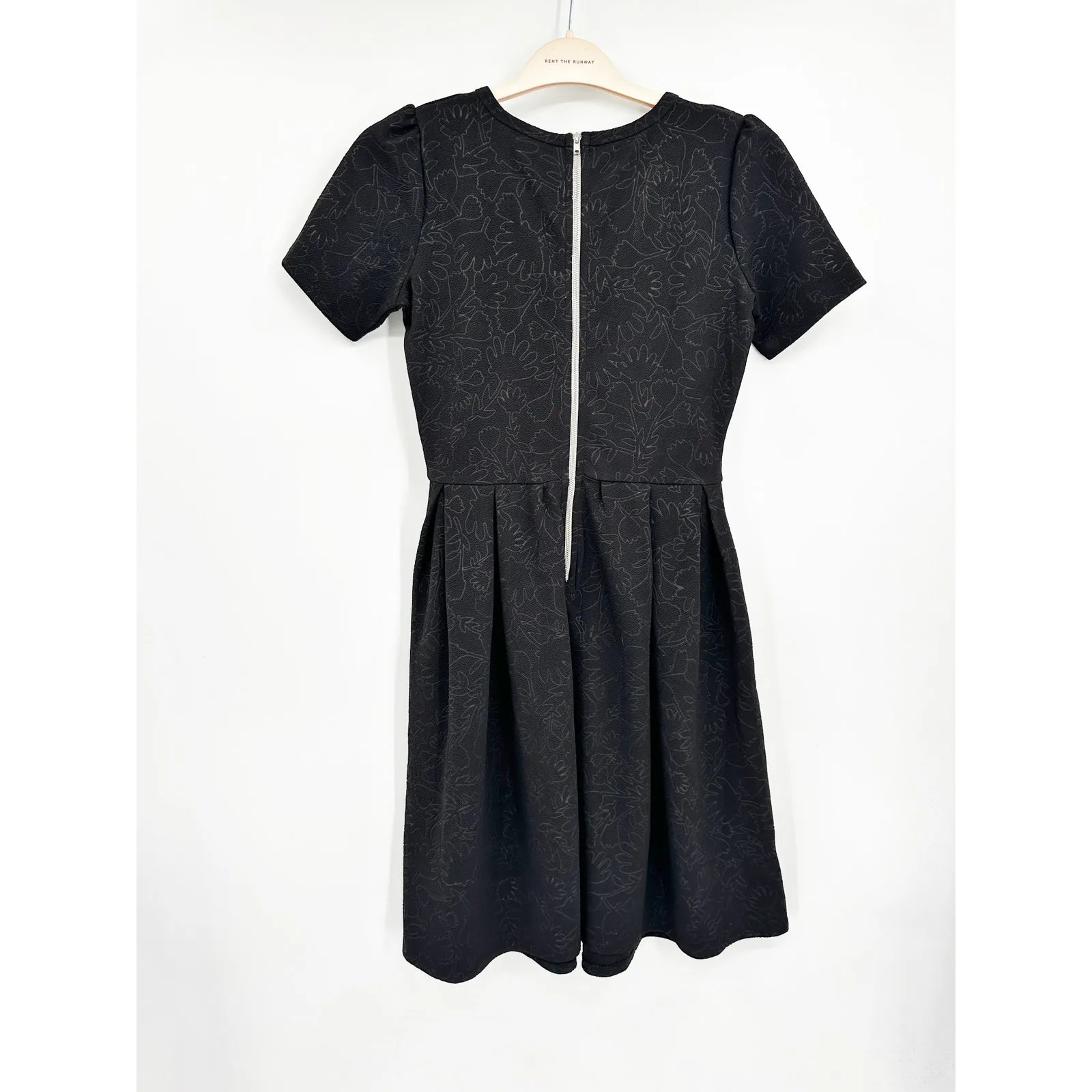 Lularoe Amelia Black Jacquard Short Sleeve Pleated A-Line Knee Length Dress S - Image 2