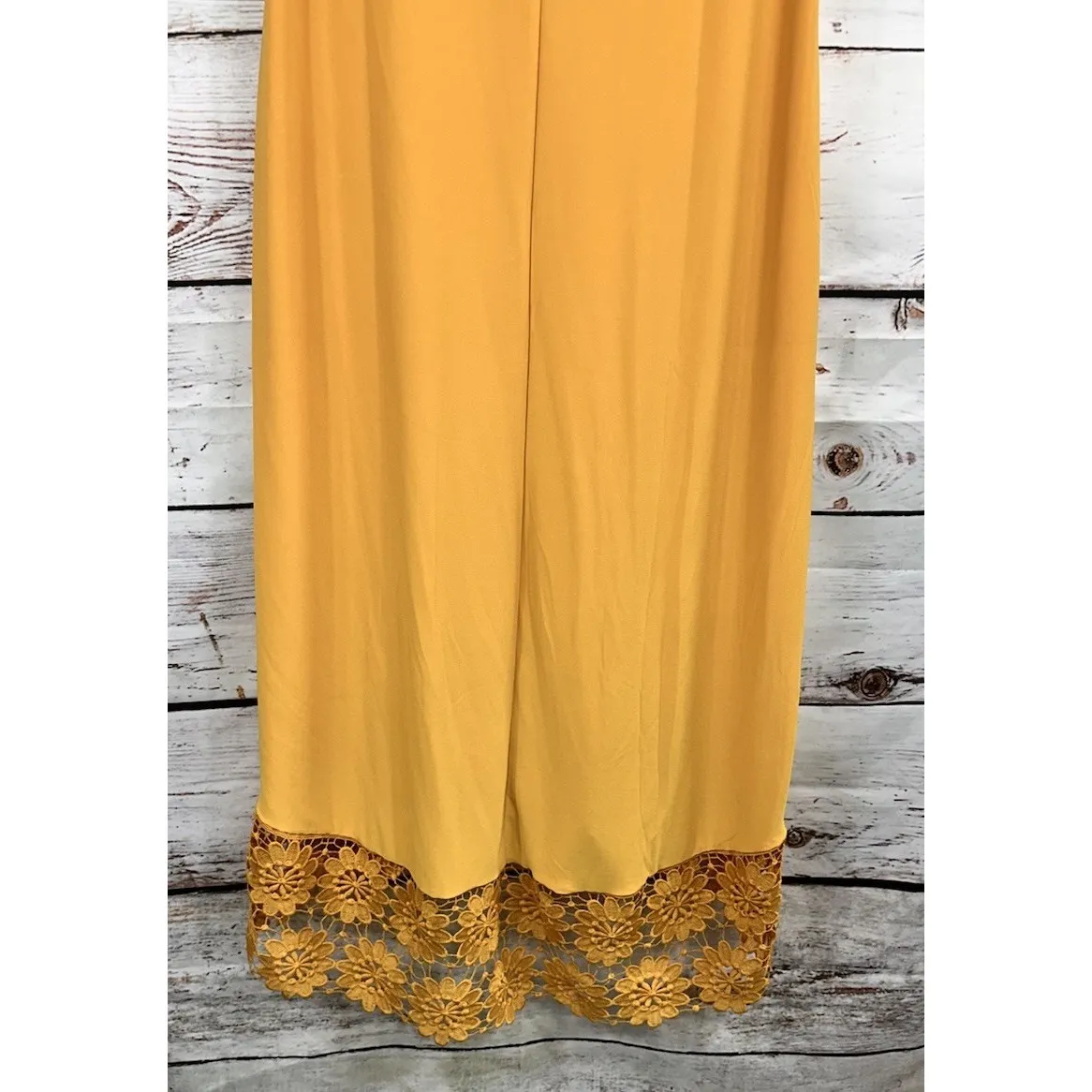 Nina Leonard‎ Women's Size XL Yellow Hi-Low Bodycon Maxi Dress Embroidery - Image 6