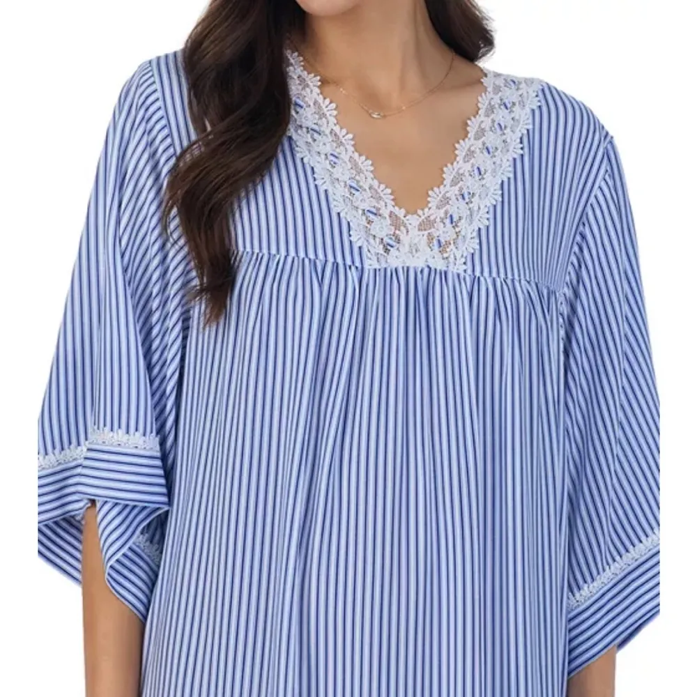 Eileen West Lace Trim Caftan Nightgown Swim Cover Poolside Beach Nautical Stripe Blue Size XL - Image 7