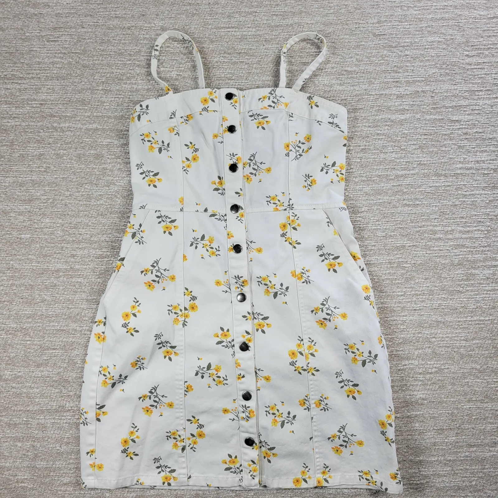 Forever 21 Denim Floral Babydoll Dress Small White Button‎ Down Y2k Cottagecore - Image 5
