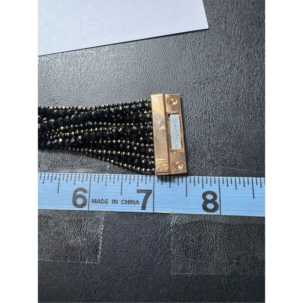 90's Vintage Womens Chunky Dark Beaded Gold Clasp Cuff Bracelet Y2K Edgy Preppy - Image 5