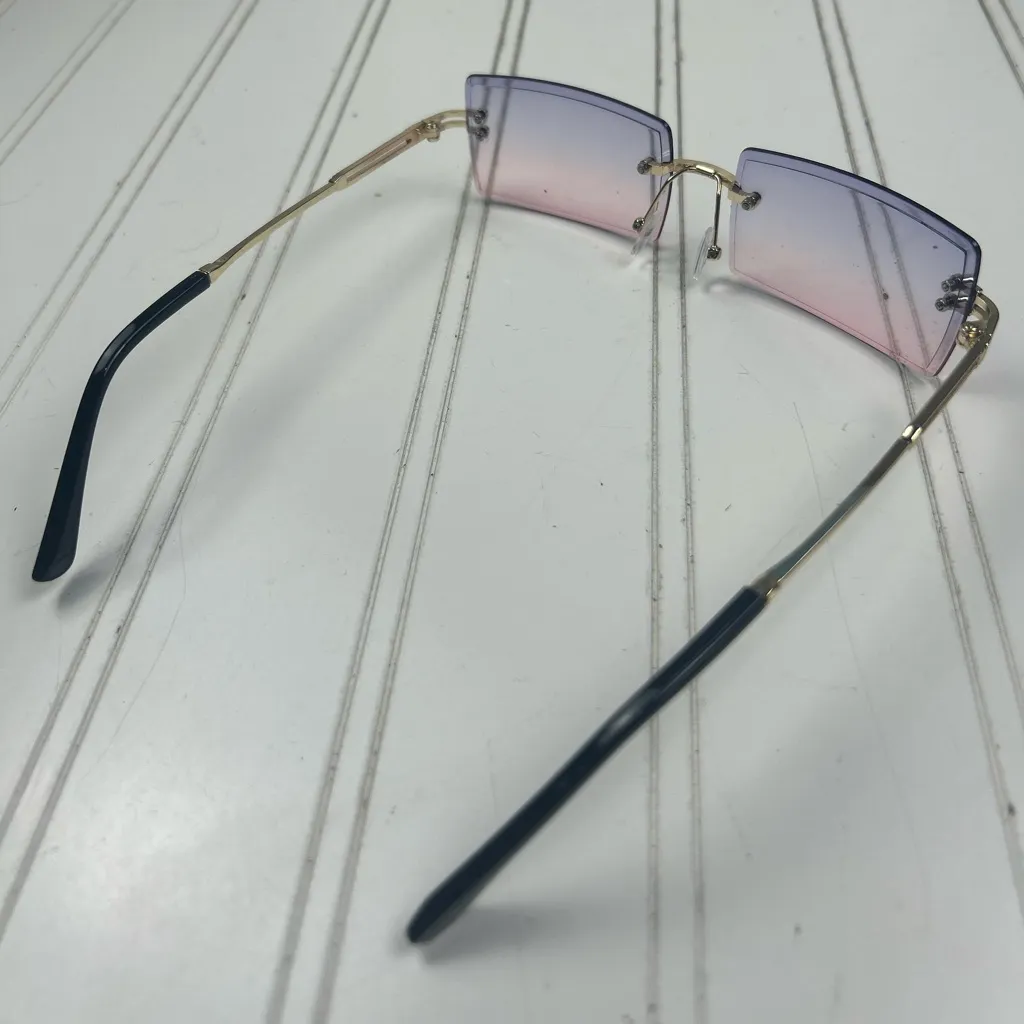 Rimless Gradient Purple Pink Rectangle Sunglasses – Gold Frame Unisex - Image 7