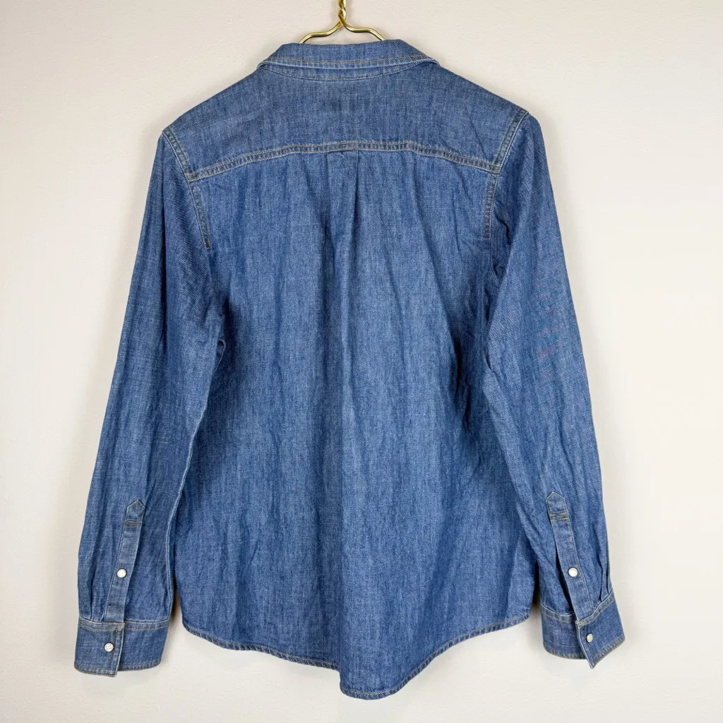 Untuckit for Her Serena Shirt Blue Denim Cotton Western Long Sleeve Snap Size 6 - Image 9