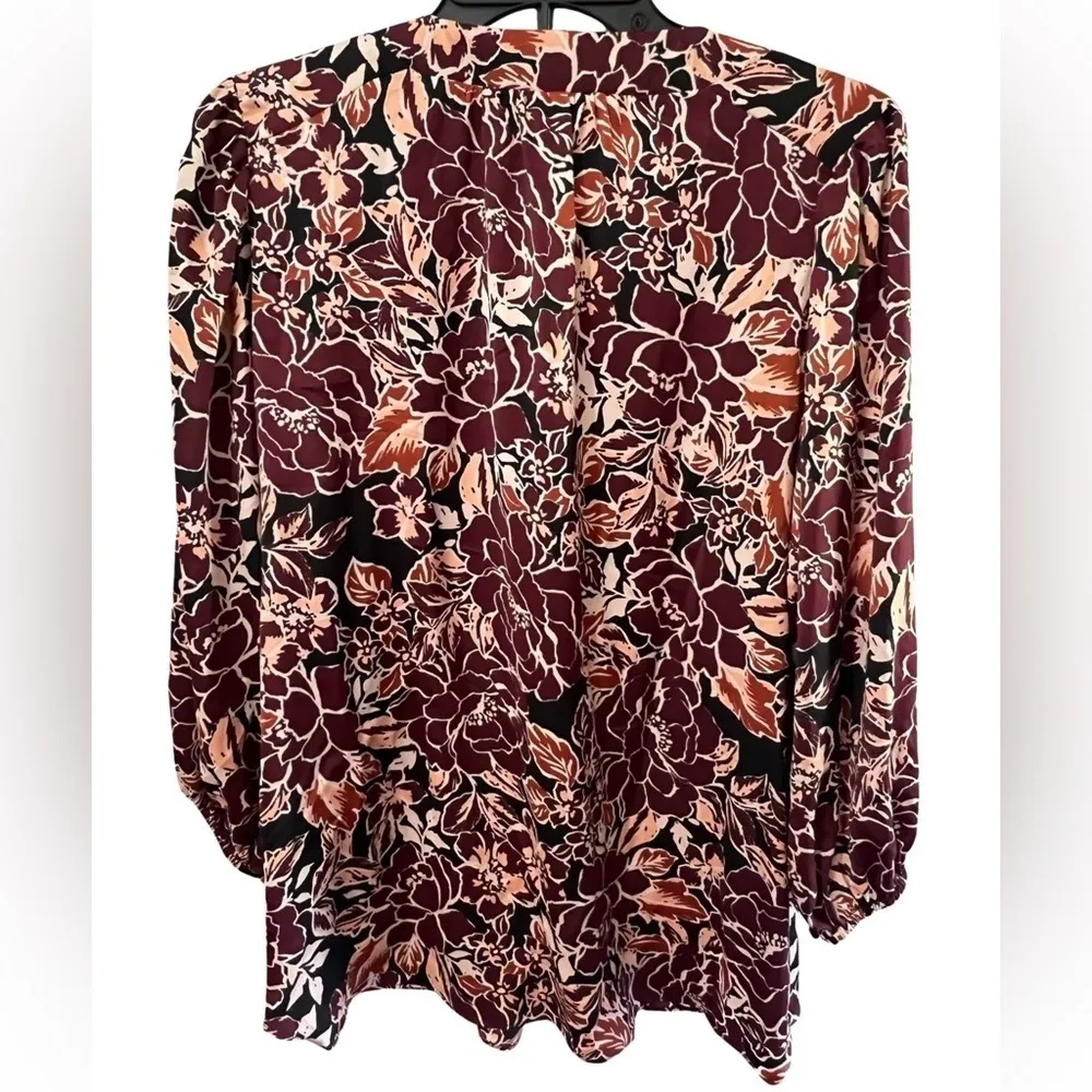 Burgundy Boho Floral Longsleeve Blouse Red Size M - Image 2