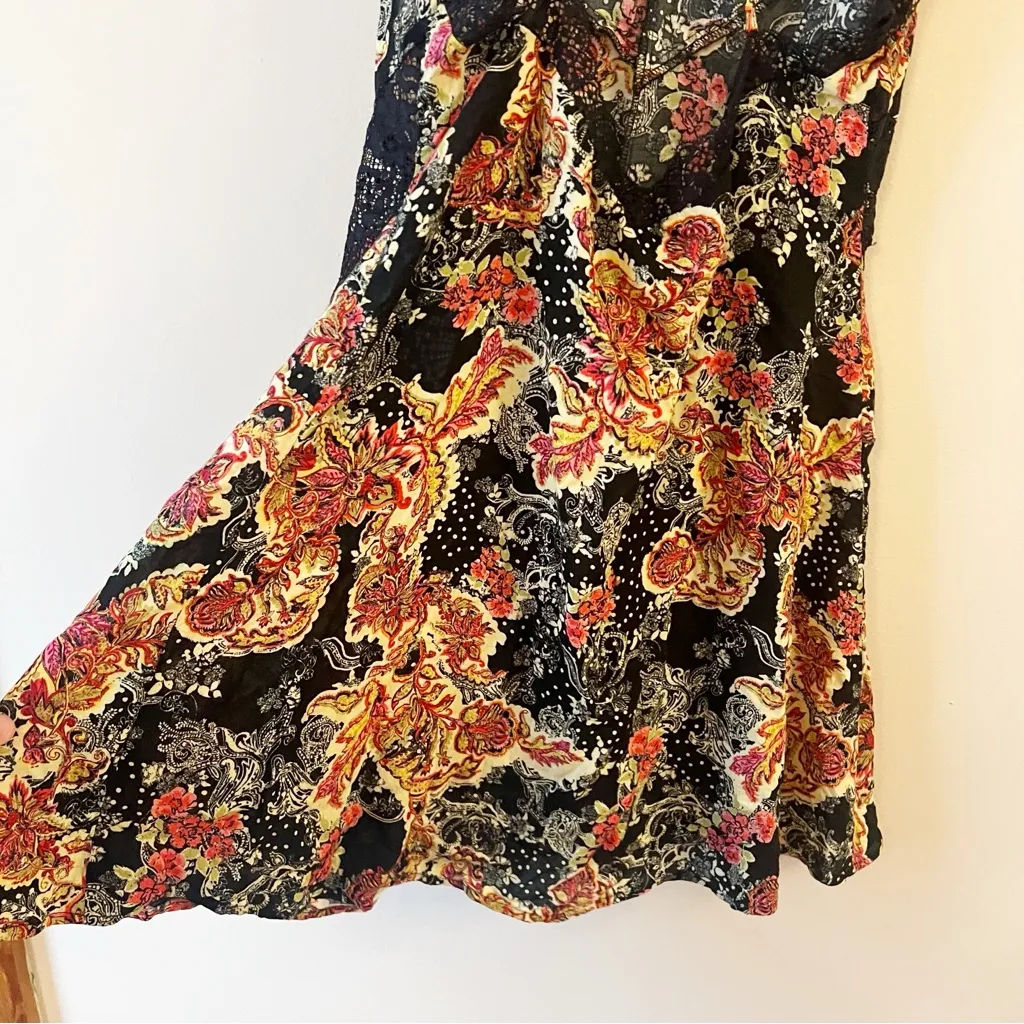 Free People Intimately Black Lace Mini Slip Dress Pink Floral Print Small - Image 8