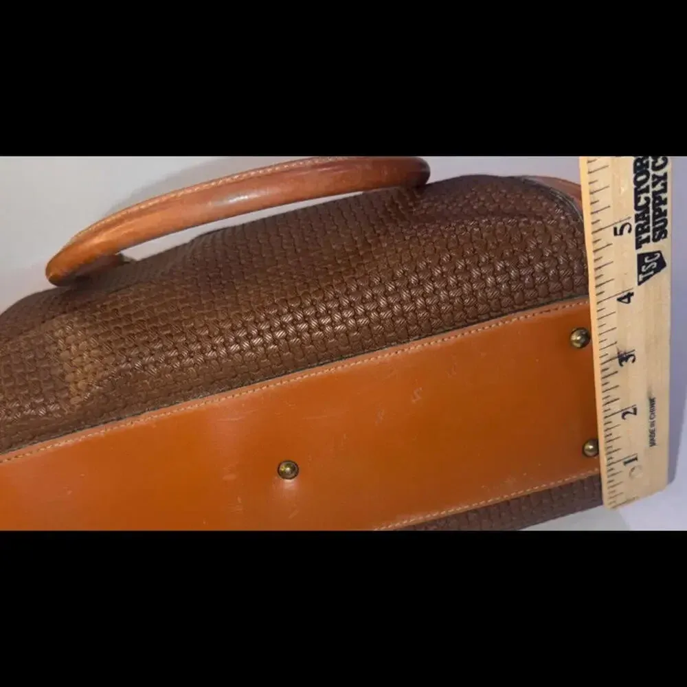 JR Vintage Brown Tan Leather Fabric Lined American Made Western Designer Handbag - Image 9