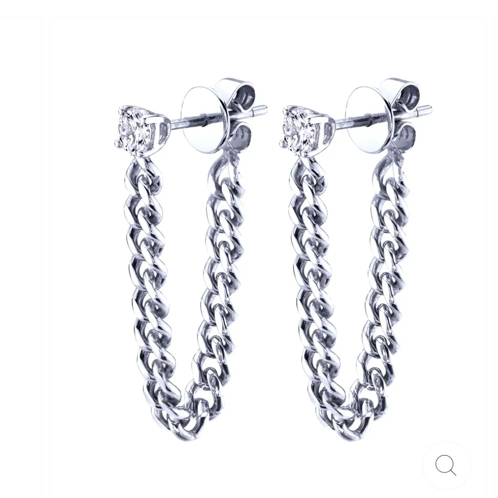 Solitaire Curb Chain Drop Earrings | White Gold Filled‎ - Image 6