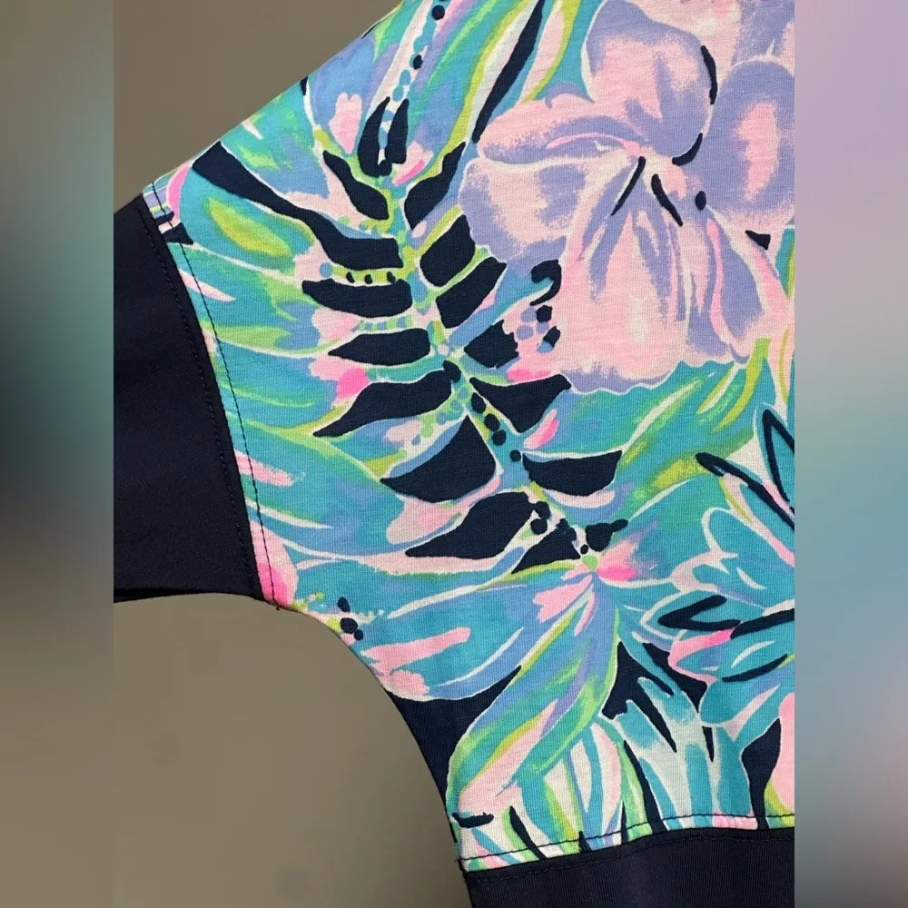 Lilly Pulitzer Finn Long Sleeve Cotton T-Shirt Dress Navy Bermudaful Women’s XS - Image 4