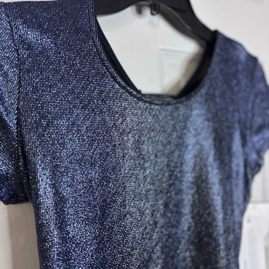 Guess Laced Back Sidra Shine Top NWT Blue Open Back Glitter Crop top Large - Image 10