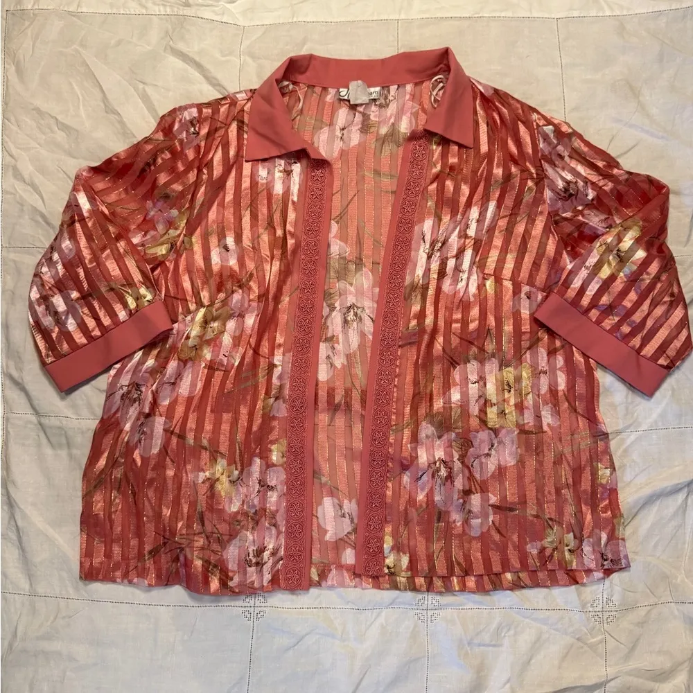Dressbarn Floral Sheer Striped Blouse size 18W - Image 3