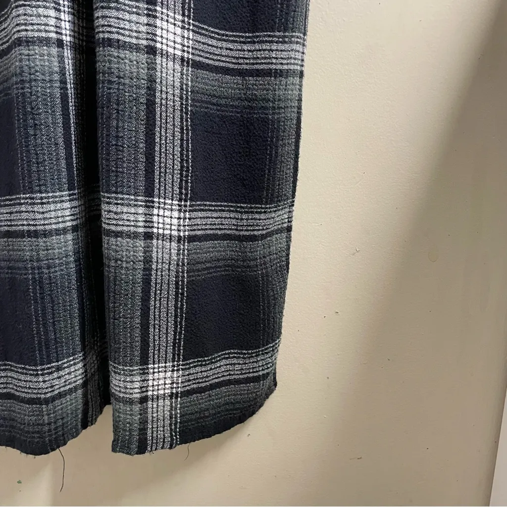 Bella Dahl Plaid Maxi Shirt Dress Black Gray Button Front Roll Tab Sleeves • XS - Image 13