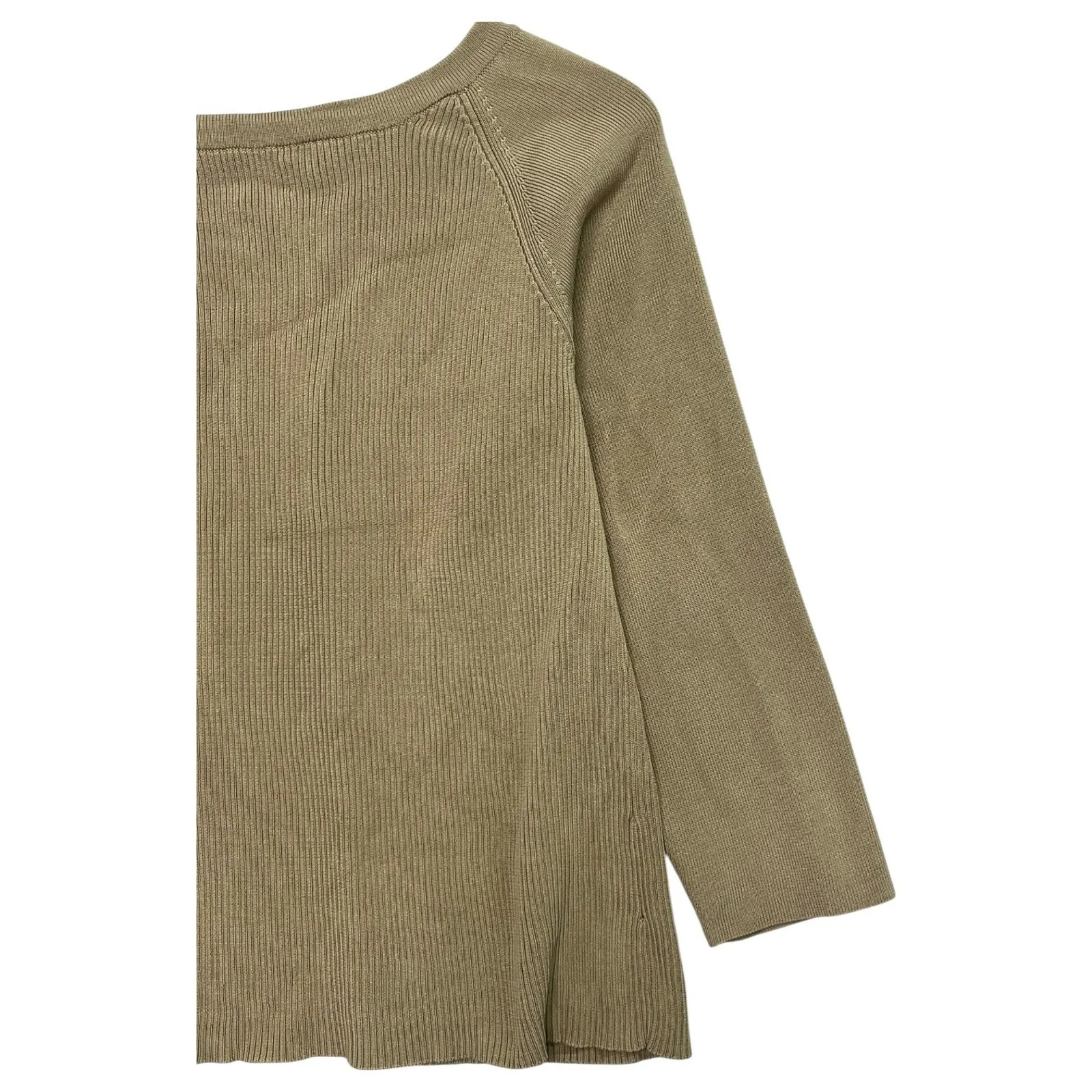 Dana Buchman Cardigan Sweater Womens Medium Tan Silk Ribbed 3/4 Sleeve Classic - Image 9