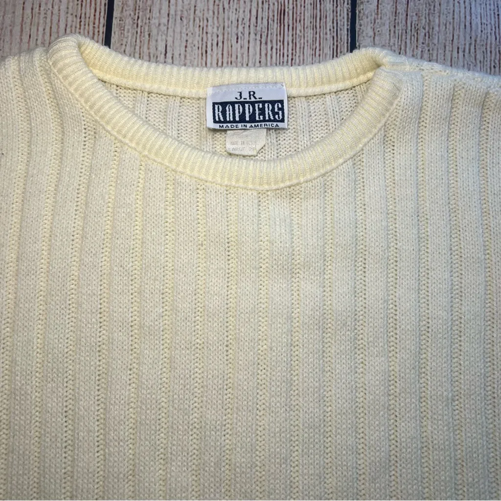 Vintage 80s Knit Sweater Ribbed Womens Large Retro‎ Cream Crewneck Pullover USA - Image 4