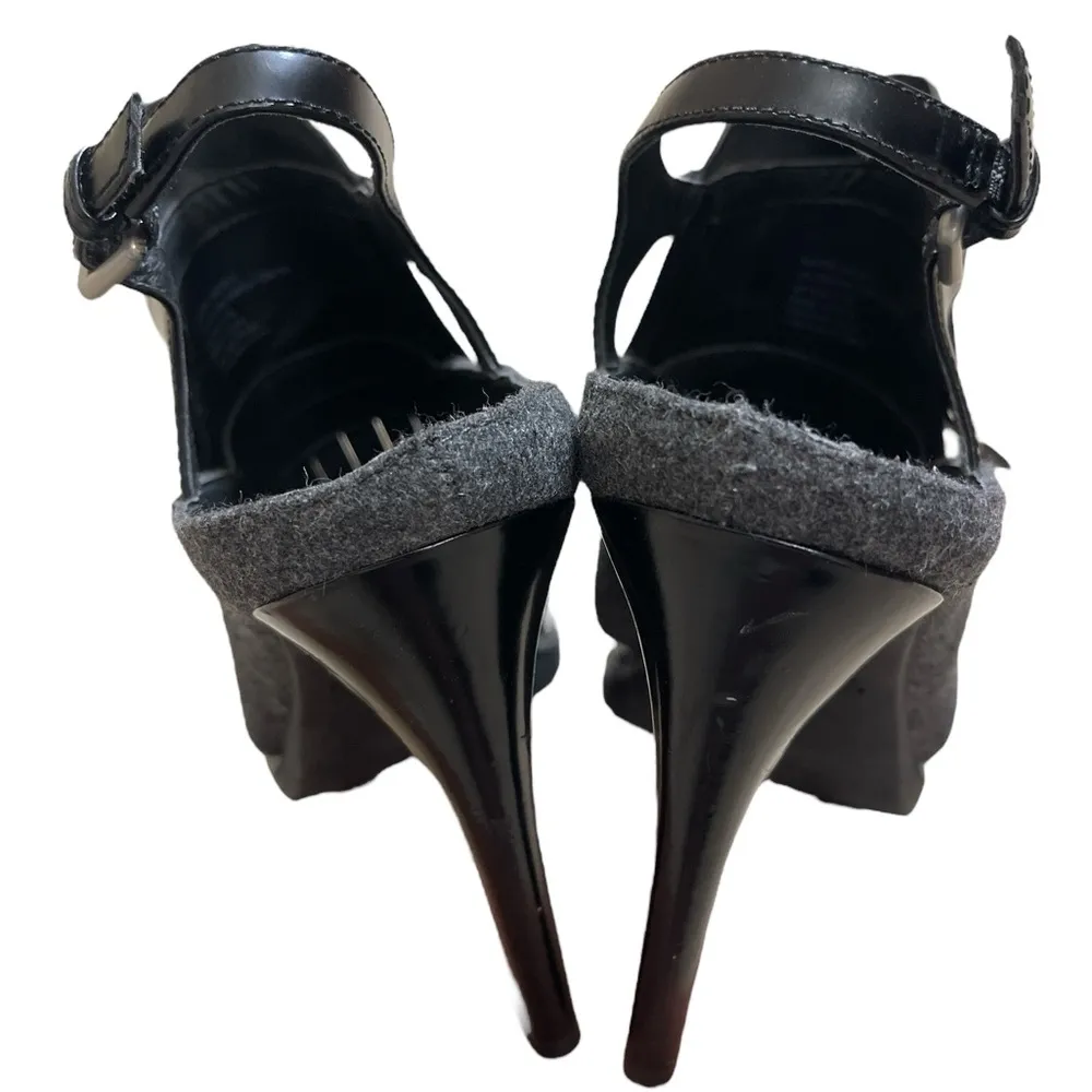 Calvin Klein Black & Gray fringe wool open toe heels - Image 5