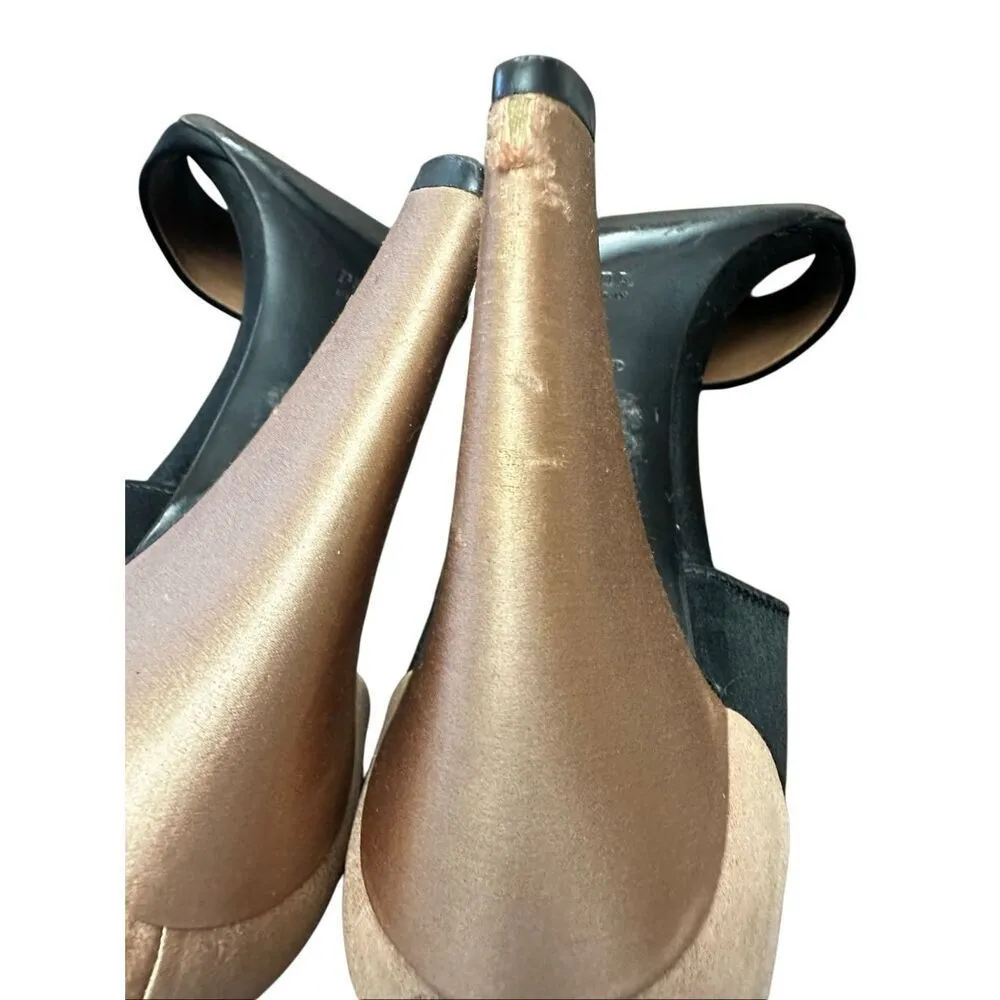 Prada Iconic Retro Satin Sandals Shoes Slingback Peep Open Toe Pumps  Size 39 - Image 10