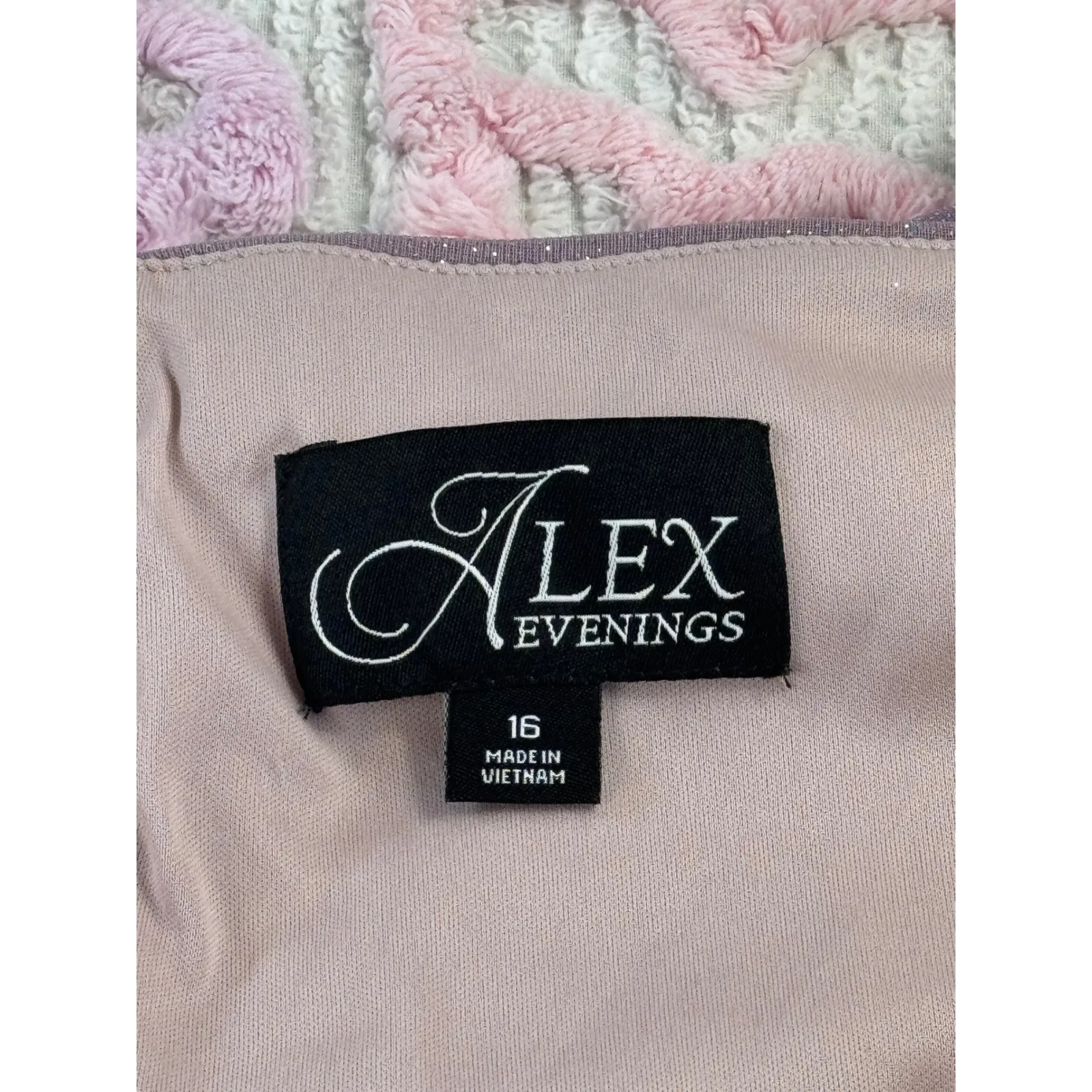 Alex Evenings Mauve Sparkle Ruched Off Shoulder Gown Formal Evening Dress 16 - Image 8