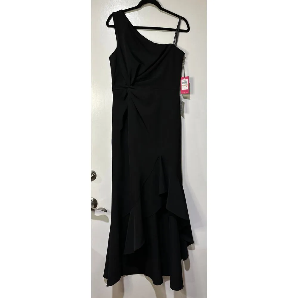 Vince Camuto Ruffle Detail One-Shoulder High-Low Gown Black Size 12 NWT Elegant - Image 2