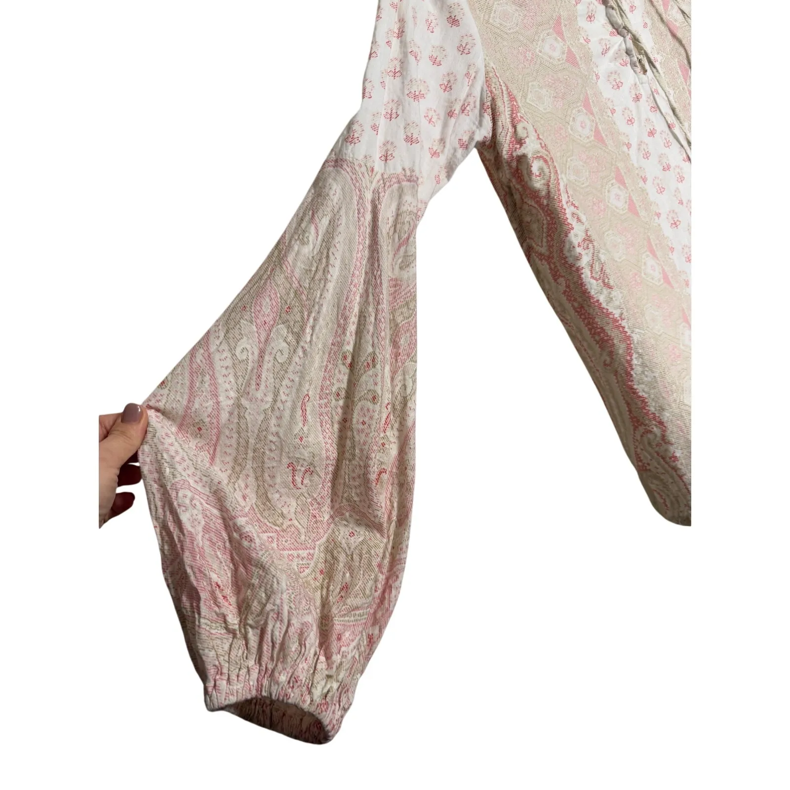 D’ascoli Clarita Long Sleeve Boho Cotton Top Cream Pink Women’s Size M Size M - Image 3