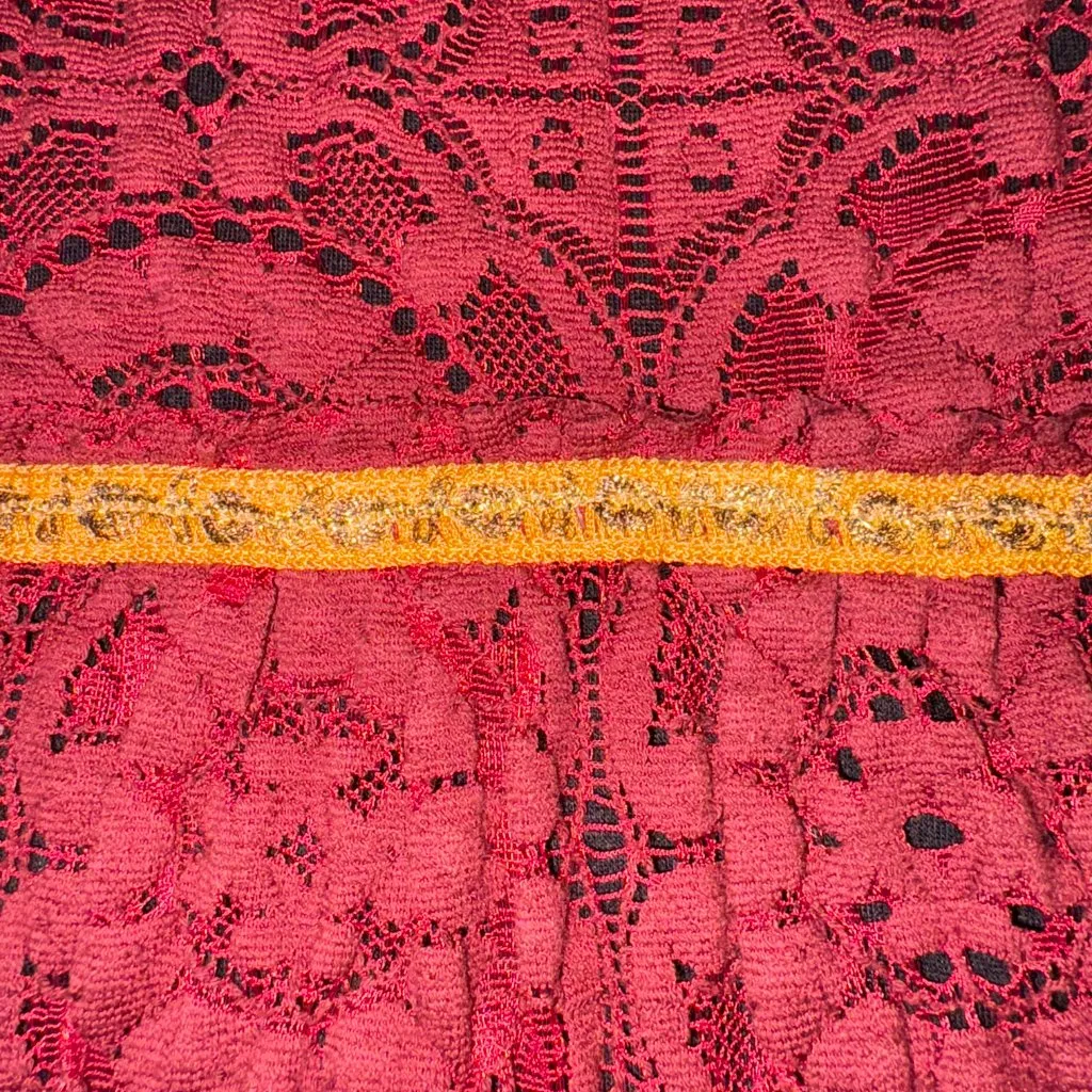 Anthropologie Weston burgundy red lace fit flare dress gold belt women's large - Image 5