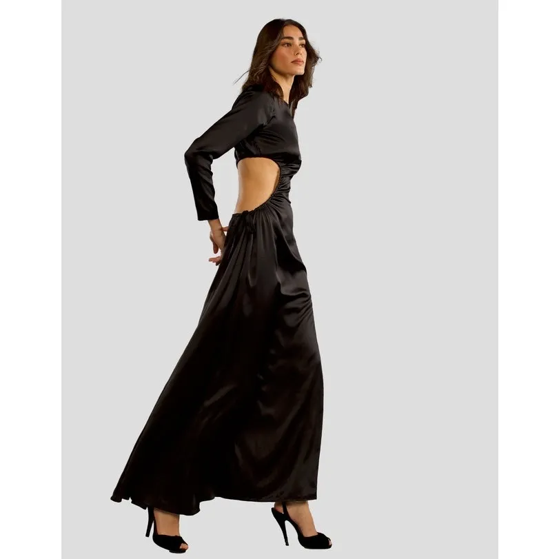 Cynthia Rowley Striking Silk Cut-Out Maxi Dress long sleeve black size 2 - Image 3