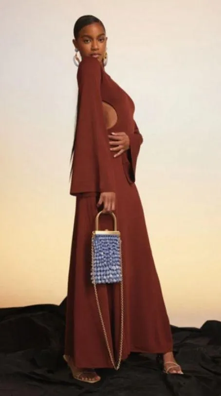 💕CULT GAIA💕 Carla Knit Dress ~ Full Length Gown Cut-Out Ember Brown Medium NWT - Image 5