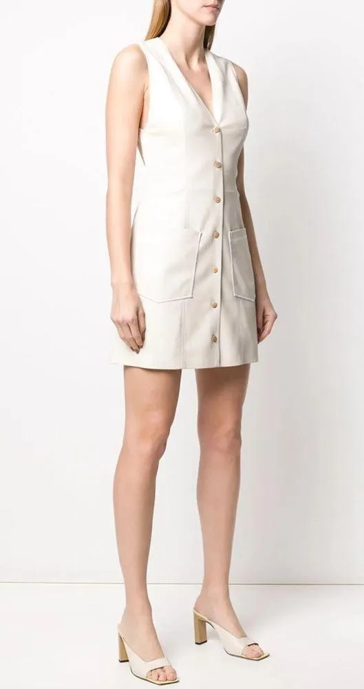 Nanushka Menphi Vegan Leather Buttoned Mini Dress, Size S, EXCELLENT Retail $495 Tan - Image 2