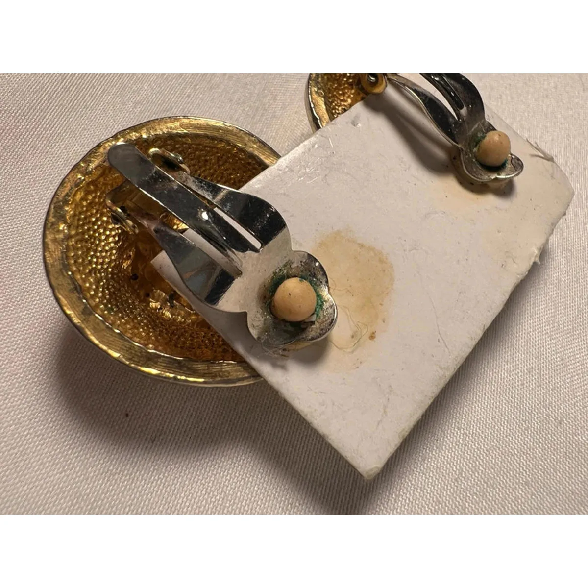 Vintage Gold Toned Rhinestone Napier Teardrop Pear Clip on Earrings - Image 5