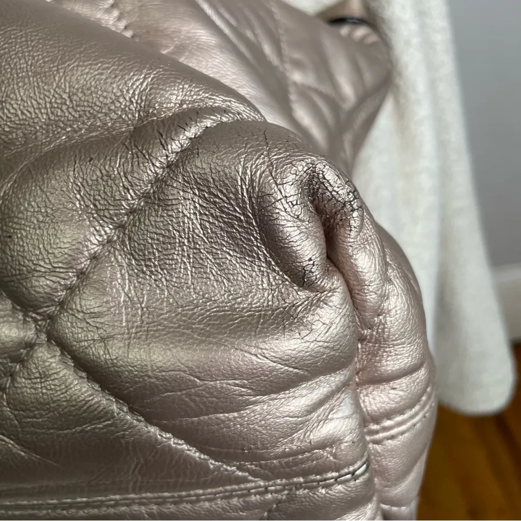 Lanvin Amalia Cabas Quilted Lambskin Leather Chain Strap Shoulder Purse Bag Tote Silver - Image 10