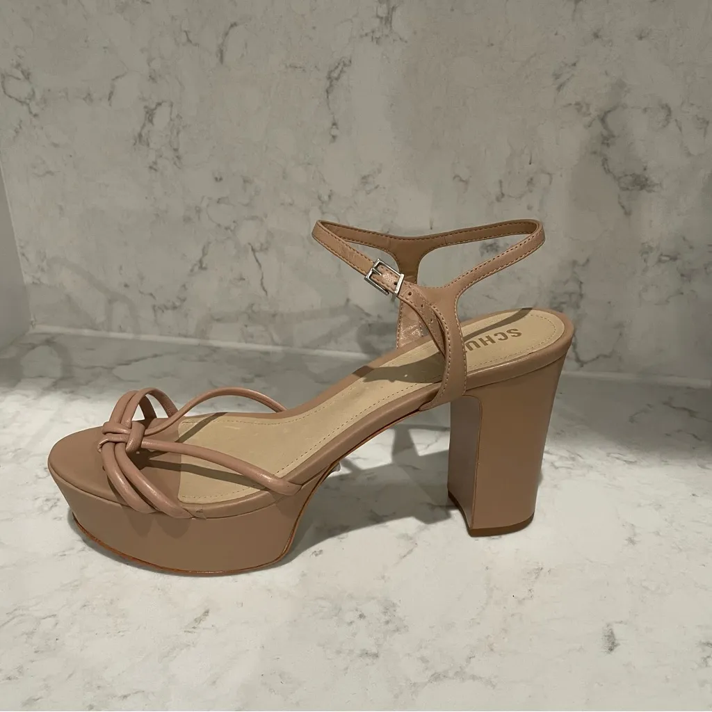 New! Schutz Kelsie Platform Sandal Heel Women Shoe True‎ Beige Leather Size 11 - Image 7