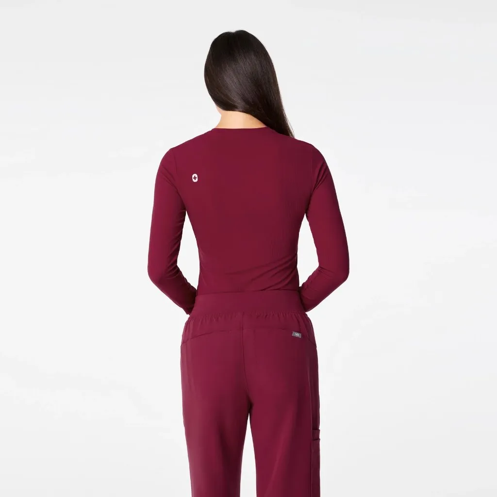 Figs Ribbed Longsleeve Underscrub in Deep Cranberry, Size Large - Image 6