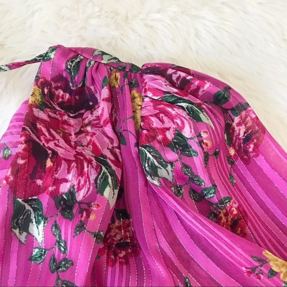 WAYF Pink Floral Long Sleeve‎ Mini Dress Cocktail Party Low Back Satin XS New - Image 5