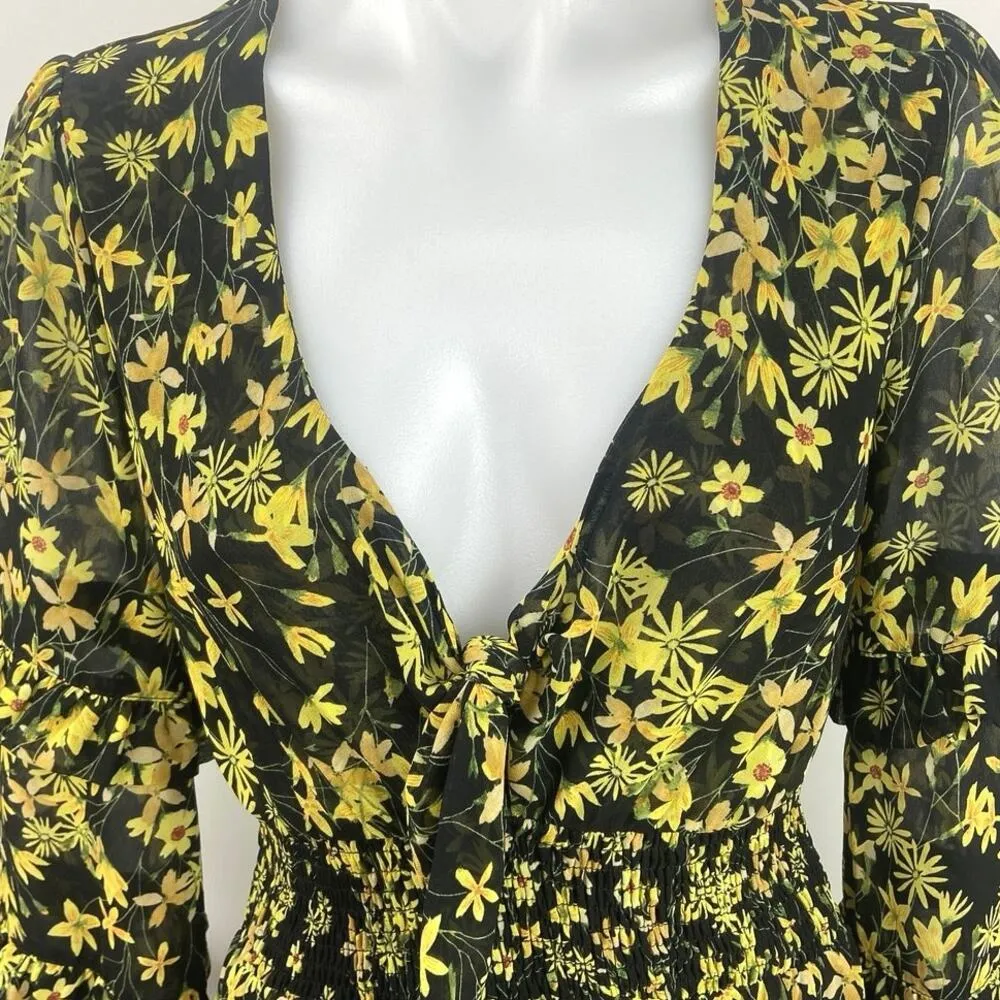 Lost + Wander Marianna Yellow Floral Ruffle Long Sleeve Prairie Maxi Dress Sz XS - Image 6