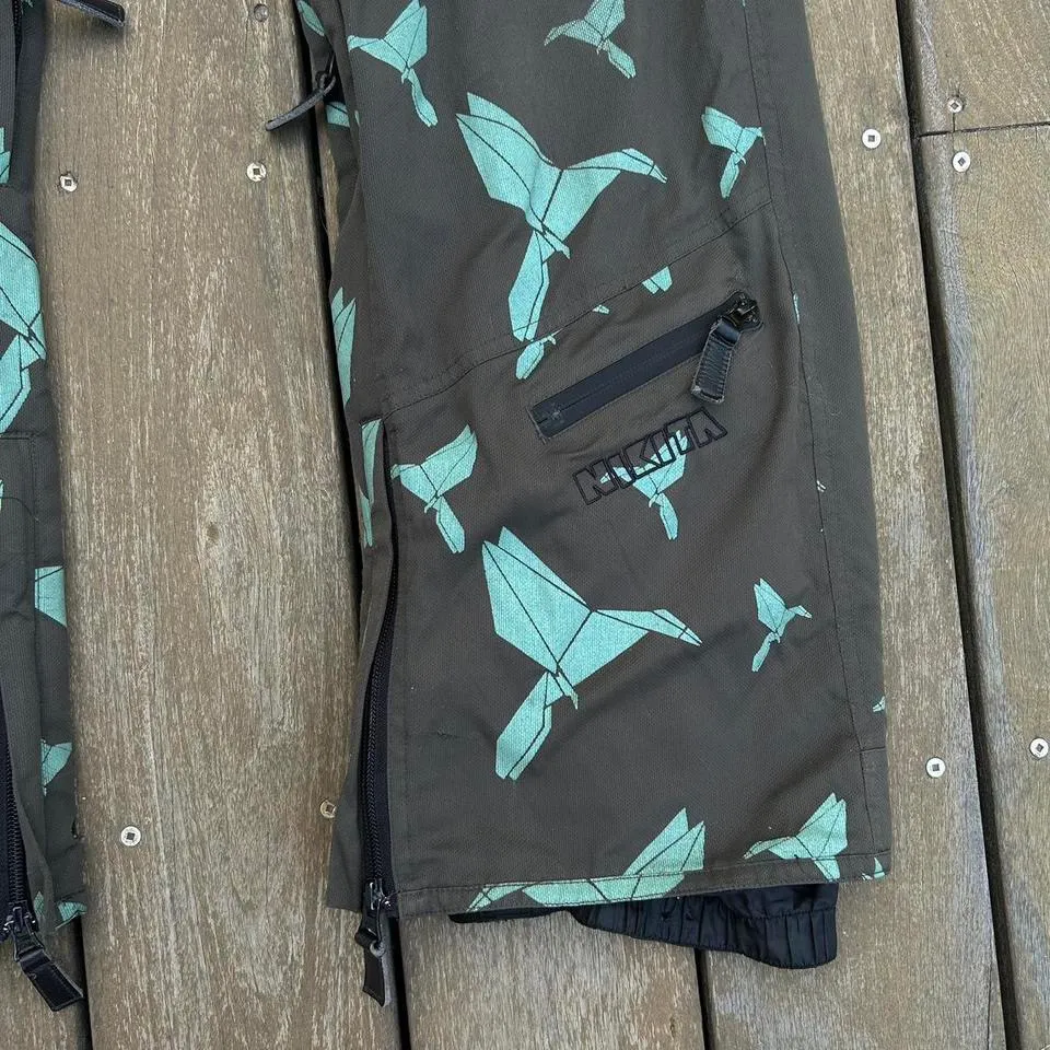 Y2K Grey Nikita Ski Pants Snow Pants w/ Blue Paper Cranes Graphics Gray - Image 3